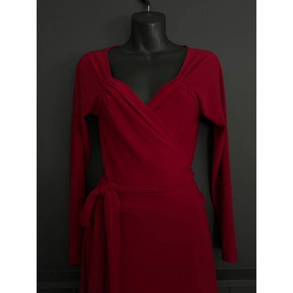 Norma Kamali Sweetheart Wrap Jersey Dress Long Sleeve in Deep Red Size Large - Picture 5 of 10